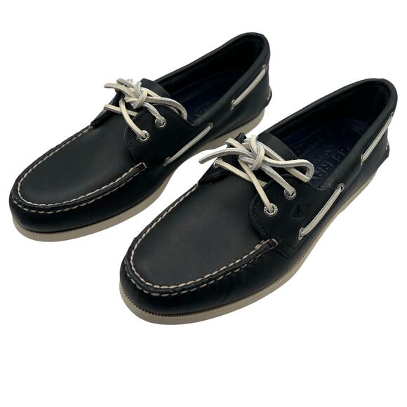 Sperry Topsider Mens Original 2 Eye Navy Leather Boat Shoe Size 10.5 Deck Preppy - Picture 1 of 10